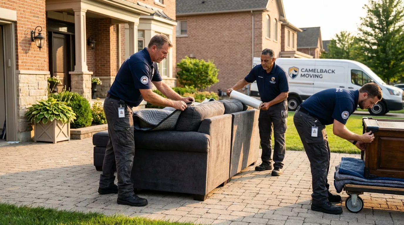 Large estate moving crew wrapping furniture in Jamestown, ND